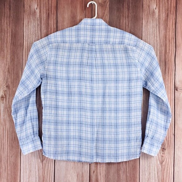 Peter Millar Mens Size Large Blue White 100% Linen Long Sleeve Button Down Shirt - Picture 2 of 12